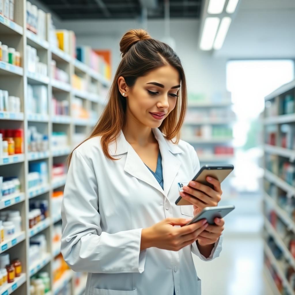Farmacêutica abrindo um chamado de manutenção no TrenaOS