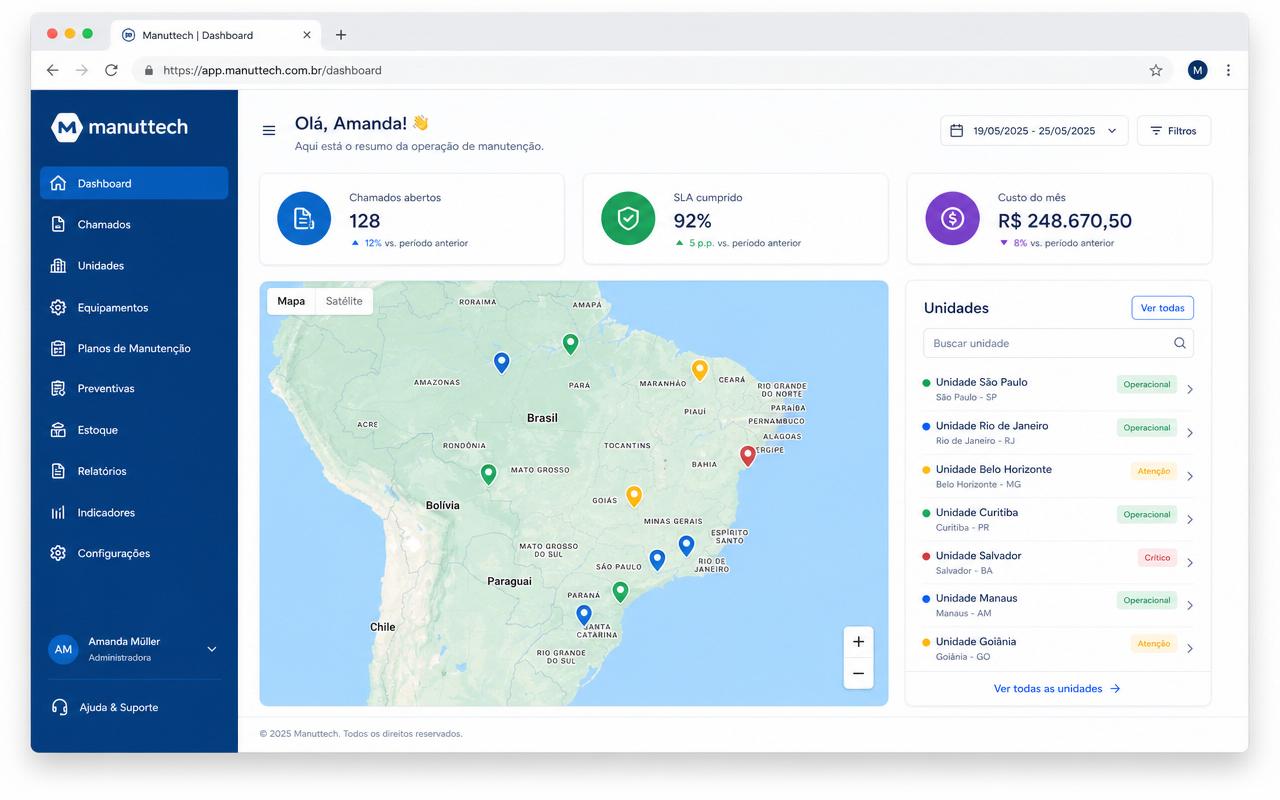 Dashboard com mapa de unidades